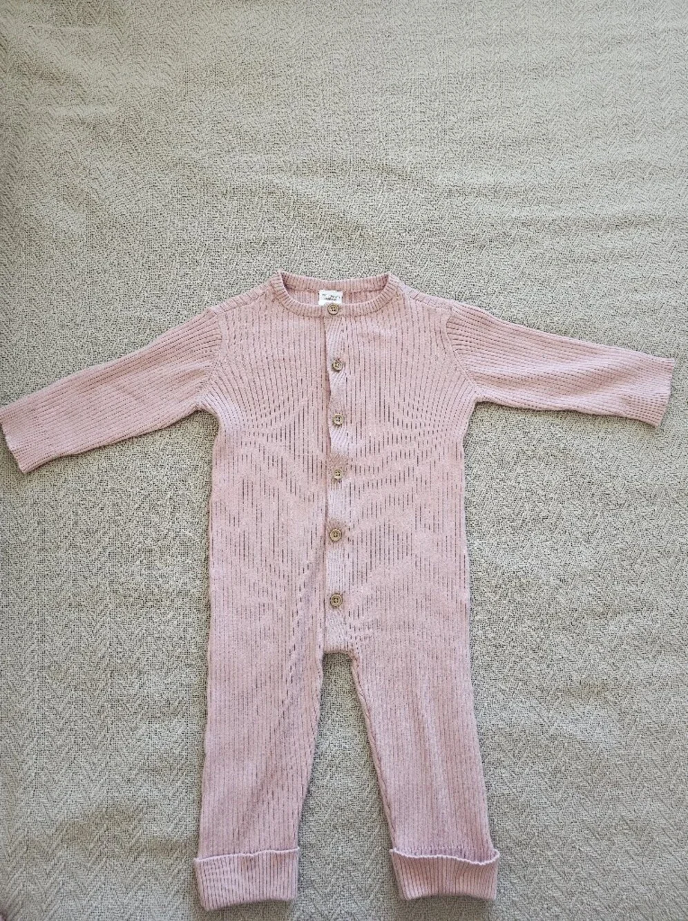 Knit Button-Front One-Piece in Light Pink